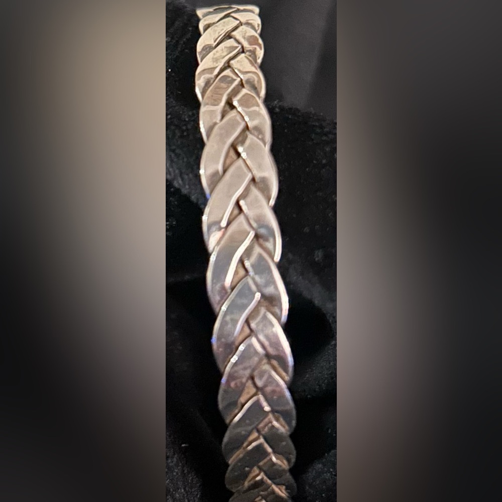 Vintage Woven Braided Sterling Silver 925 Adjustable Cuff Bracelet